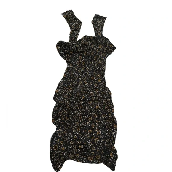 Veronica Beard Revolve Gretna Black Floral Print Ruched Mock Neck Dress Size M - Picture 6 of 12